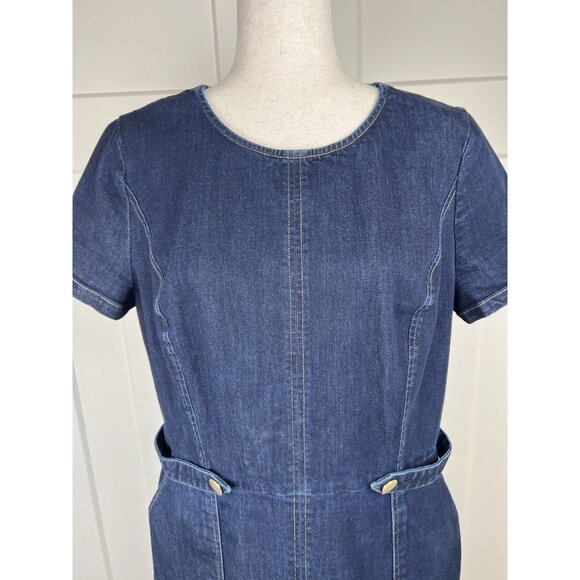 Vintage Liz Claiborne Denim Sheath Dress Size 16 Pockets Classic Minimalist - Picture 3 of 9